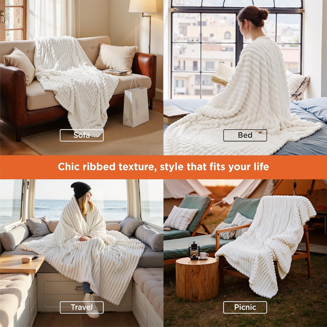 White Throw Blanket For Couch Birthday Gifts For Women Mom Her Girls, Cozy Fleece Blanket For Sofa Bed, Living Room Home Bedroom Decor Dorm — foto 6