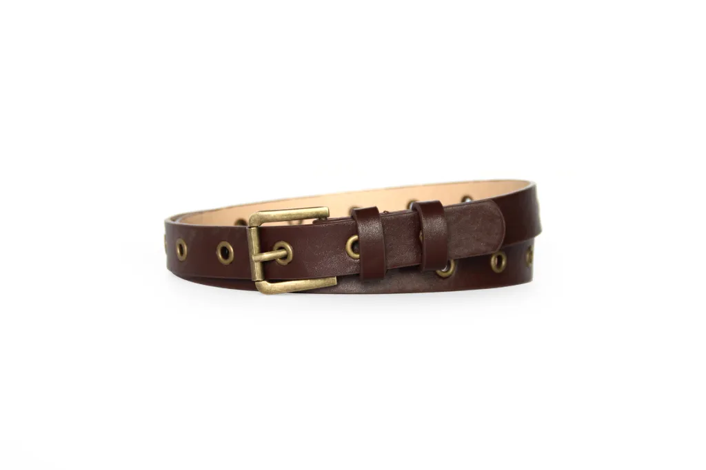 European And American Hot Models Personalized Fashion Chain Belt - Copper Button Coffee