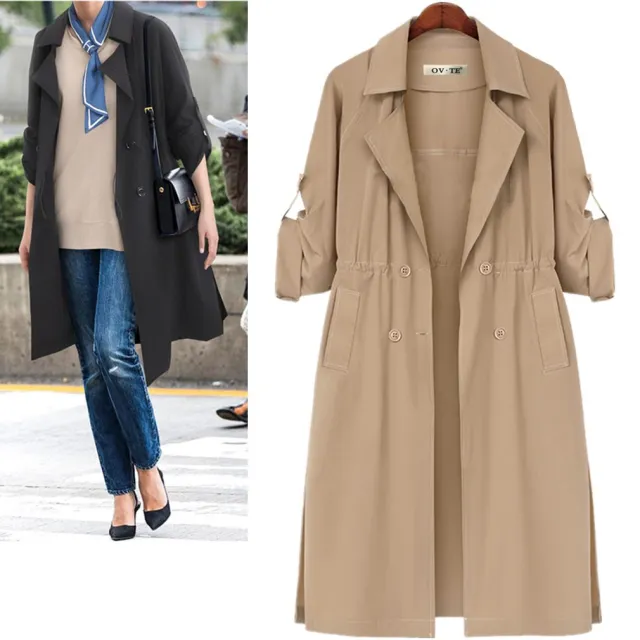 Women's Loose And Simple Waist Mid length Trench Coat Khaki - Shop at LoveMi