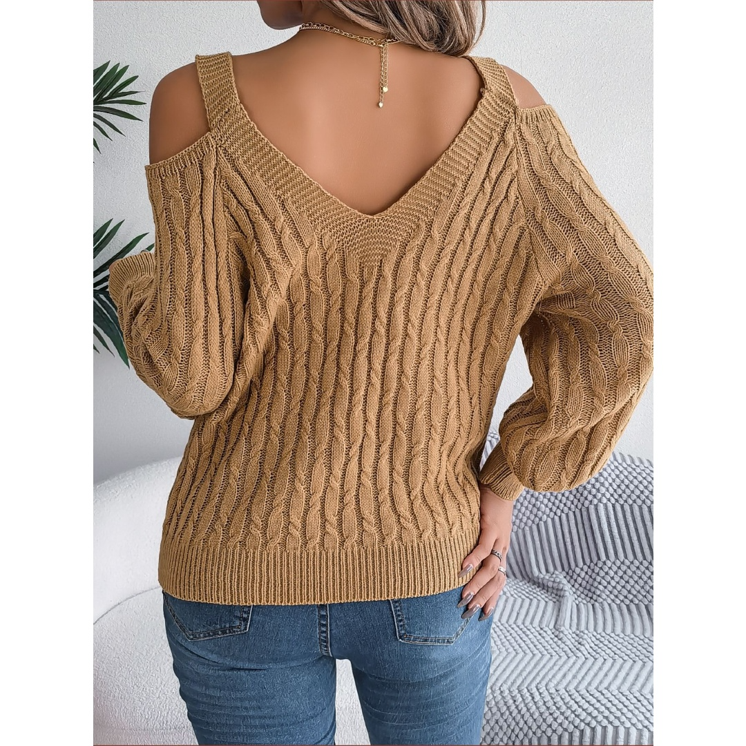 Fried-Dough Twist Off-Shoulder Lantern Sleeve Sweater