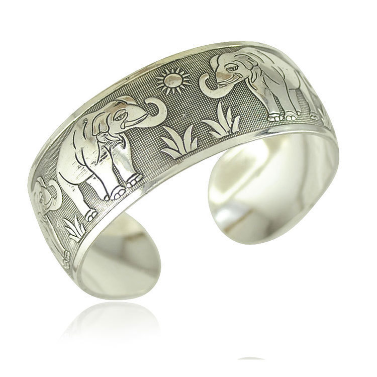 European And American Fashion Ethnic Style Tibetan Silver Retro Wide Bracelet