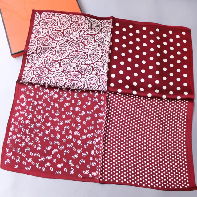 Men's Fashion Vintage Cashew Flower Silk Scarf Polka Dot Coloring Wine Red - Shop at LoveMi