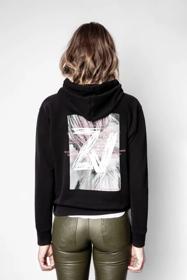 Digital Printed Fleece Loose Hooded Sweatshirt Black - Shop at LoveMi