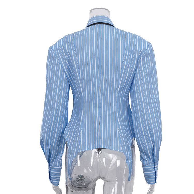 Commuter Long-sleeved Black Tie Shirt With Irregular Hem - Image 10