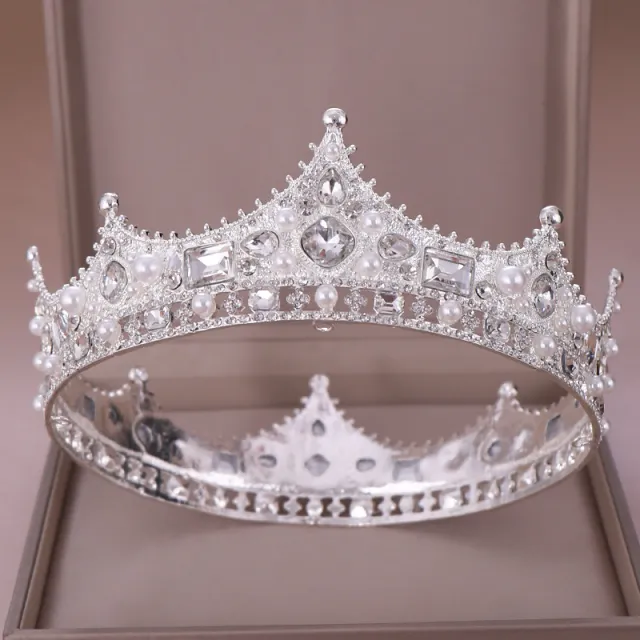 Women's Full Circle Rhinestone Pearl Crown Headband Silver - Shop at LoveMi