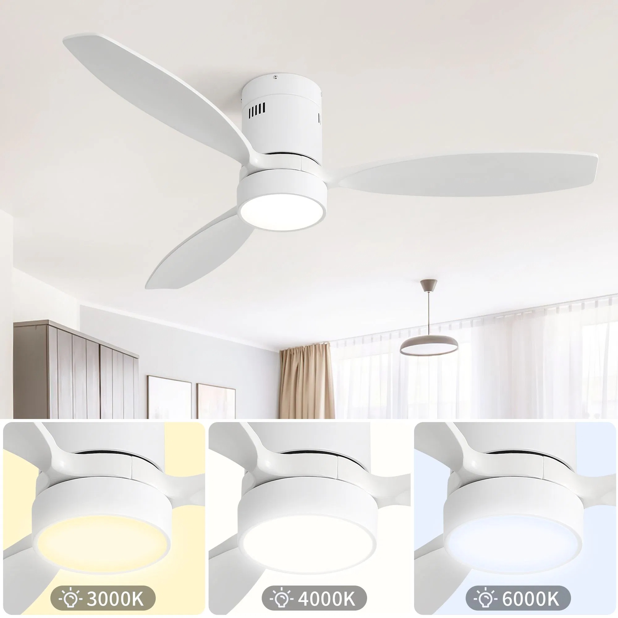 52 Inch Indoor Outdoor Ceiling Fan Solid Wood Fan Blade Noiseless Reversible Motor Remote Control With Light — foto 4