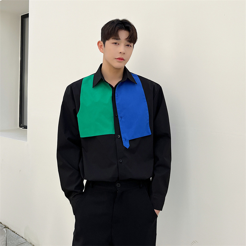 Men's Irregular Patch Contrast Casual Shirt