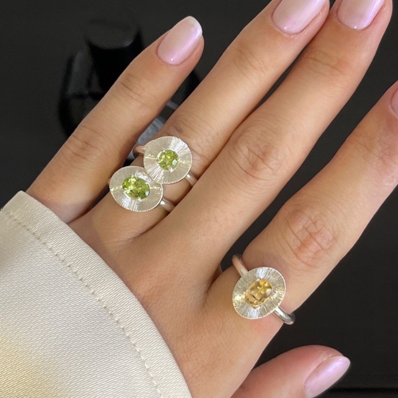 Sterling Silver Oval Olive Green Zircon Ring