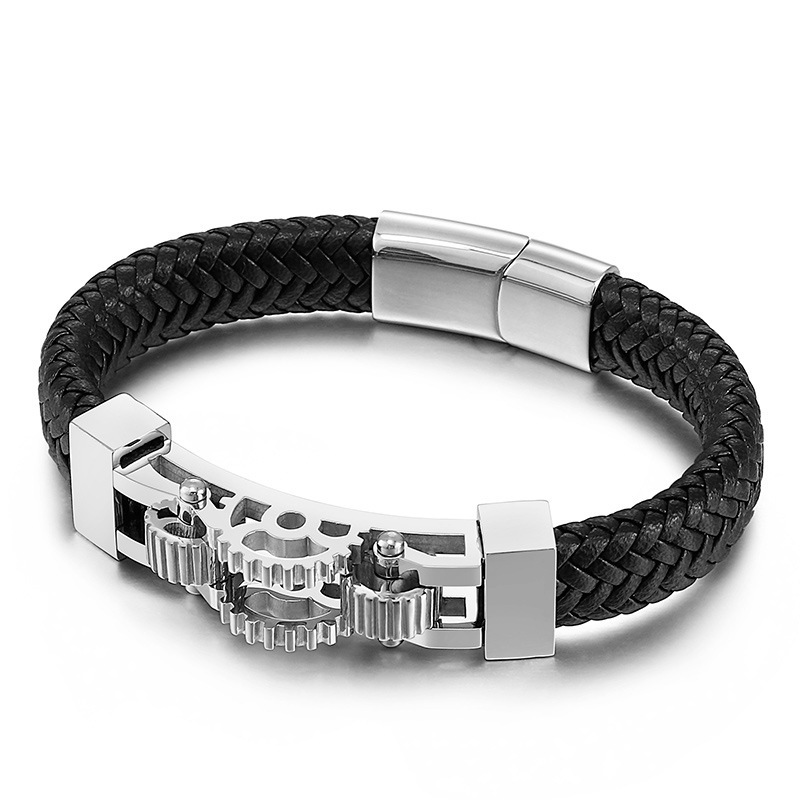 Title 3, Titanium stalen bikerarmband voor heren, gevloc...