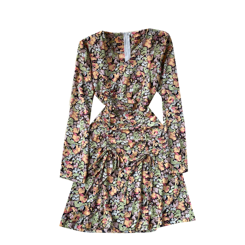 Drawstring Slim Short Floral Lisianthus Skirt