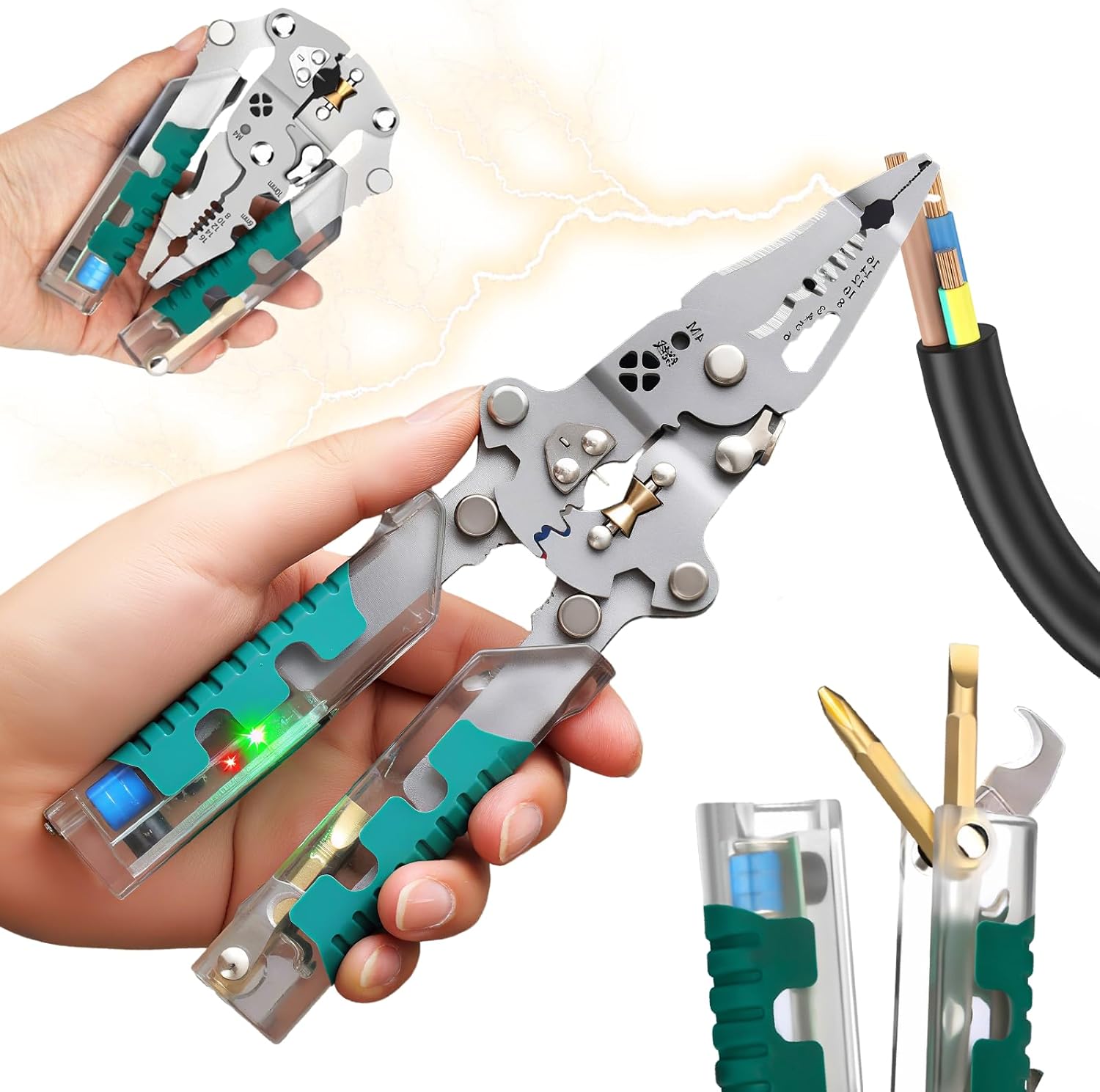 18-in-1 foldable electrician pliers with built-in voltage detector