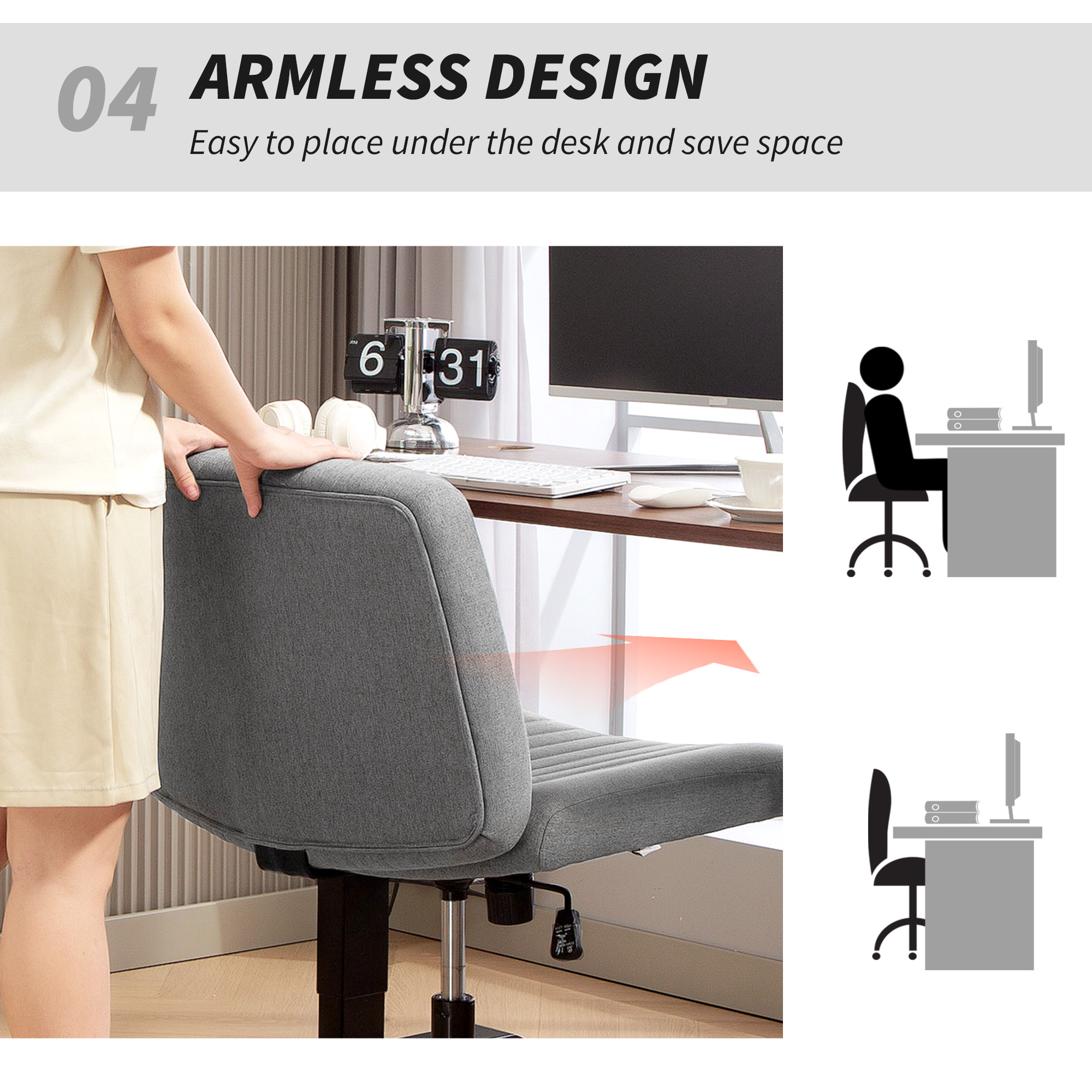 Armless And Wheelless Office Chair, Made Of Linen Fabric, Cross Leg Design — image 5