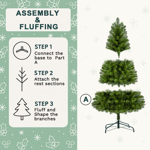 7FT Unlit Artificial Christmas Tree with 775 Tips, Full PVC Branches, Classic Green Holiday Tree with Sturdy Metal Stand for Indoor Home Decoration -19