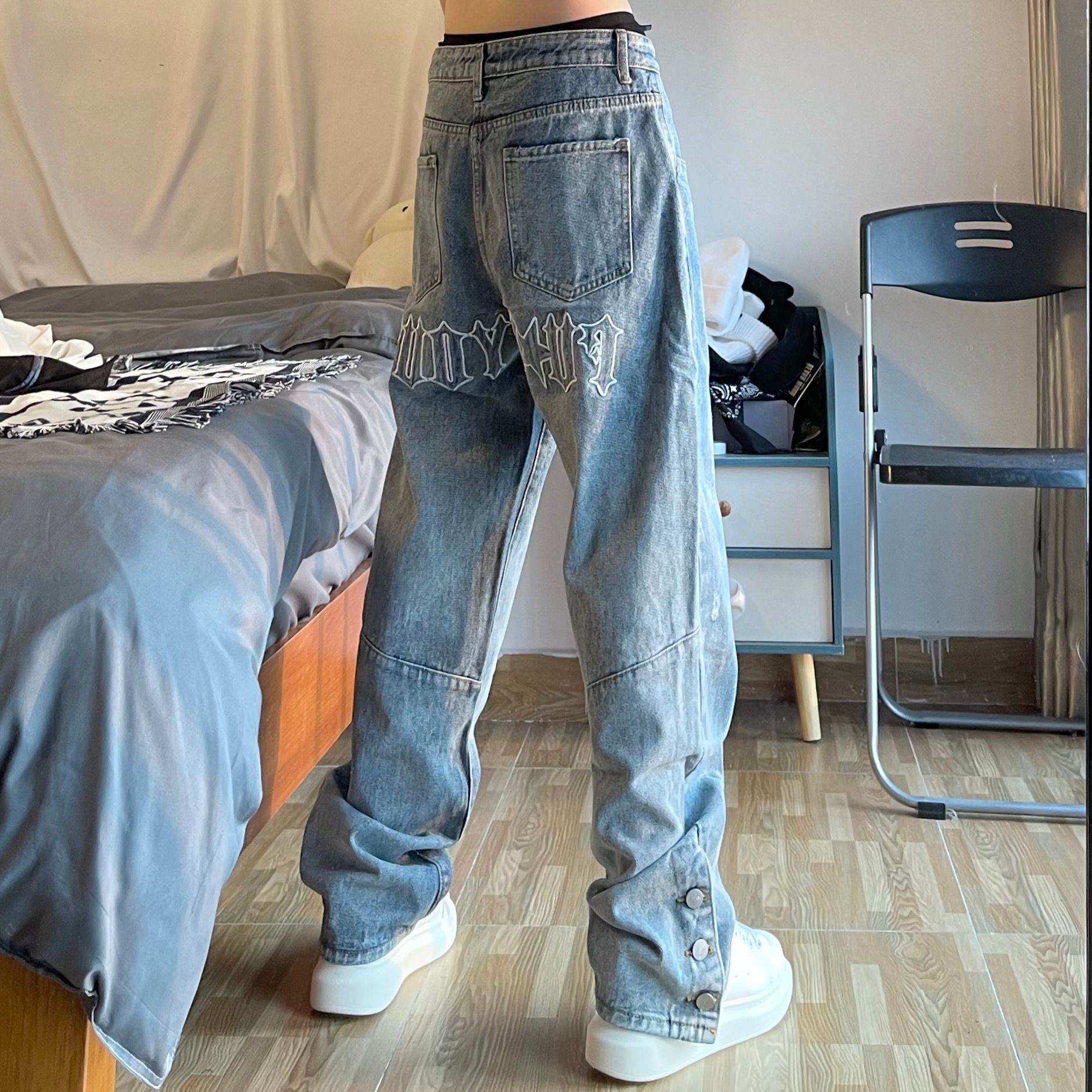 Title 2, Jeans męskie z haftem, w stylu europejskim i am...