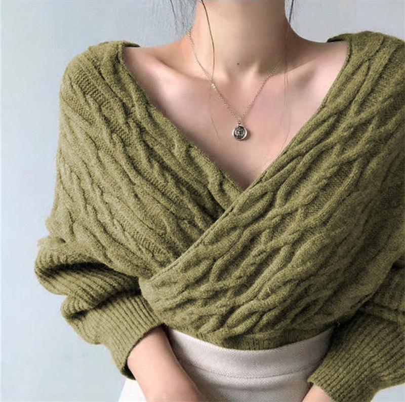 V-neck Cross Twist Pullover Women's Sweater