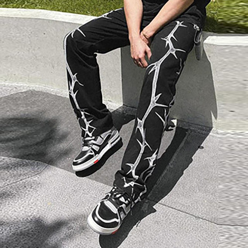 Men's Summer Stand-alone Printed Trousers Loose Casual Pants Lightning Pants