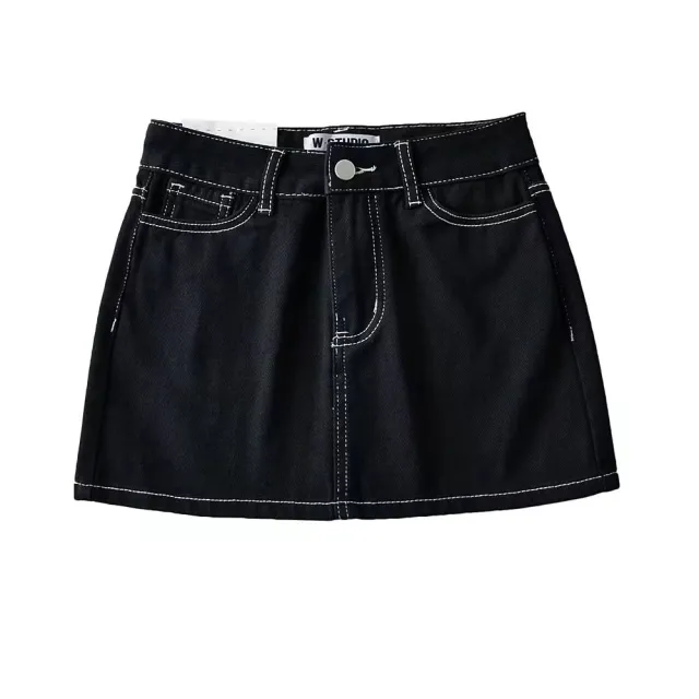 Women's Thin And Bright Line Mid waist Denim Bag Hip Skirt Black - Shop at LoveMi