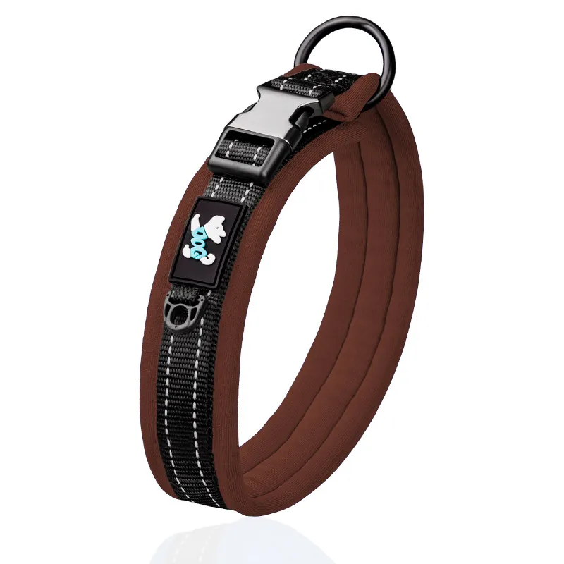 Pet Nylon Reflective Collar Leash Set - Dark Brown