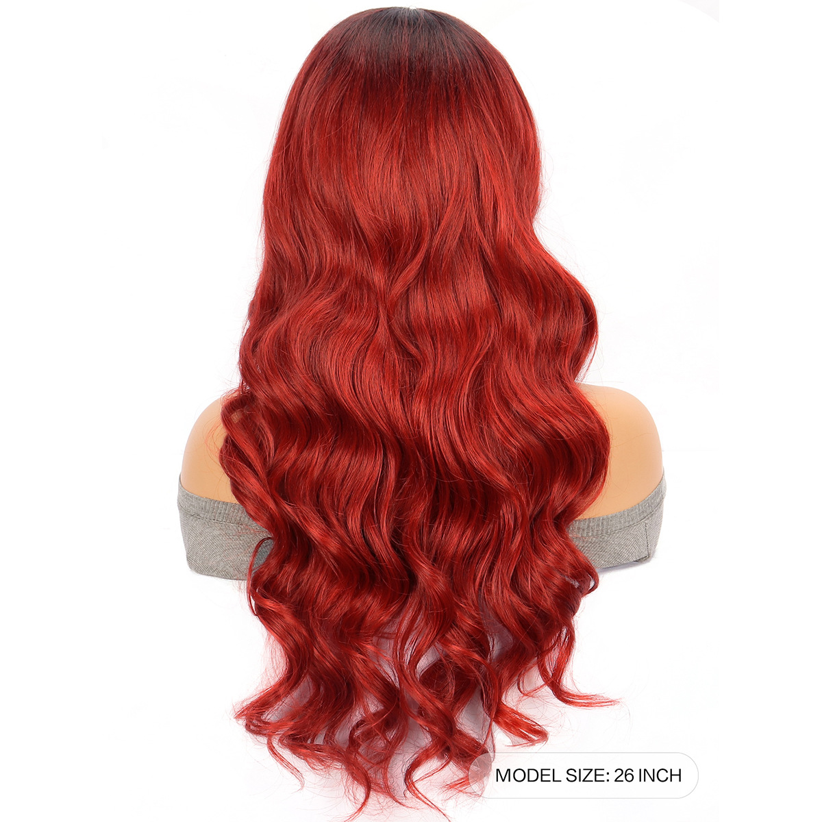 Red Large Wave Long Curly Hair Chemical Fiber Head Cover — foto 2
