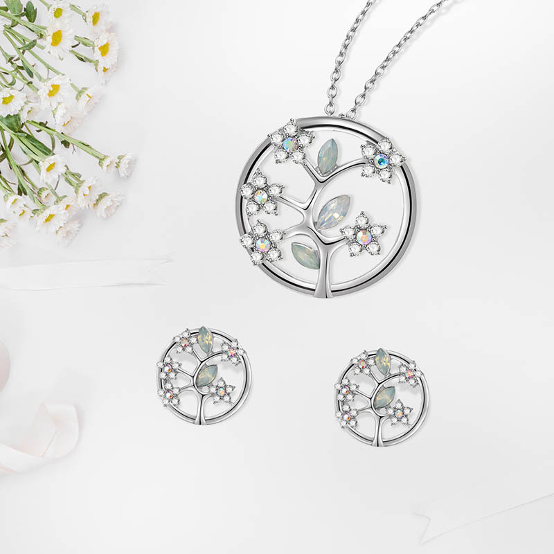 Simple Tree-shaped Alloy Diamond Necklace And Earrings Two-piece Set