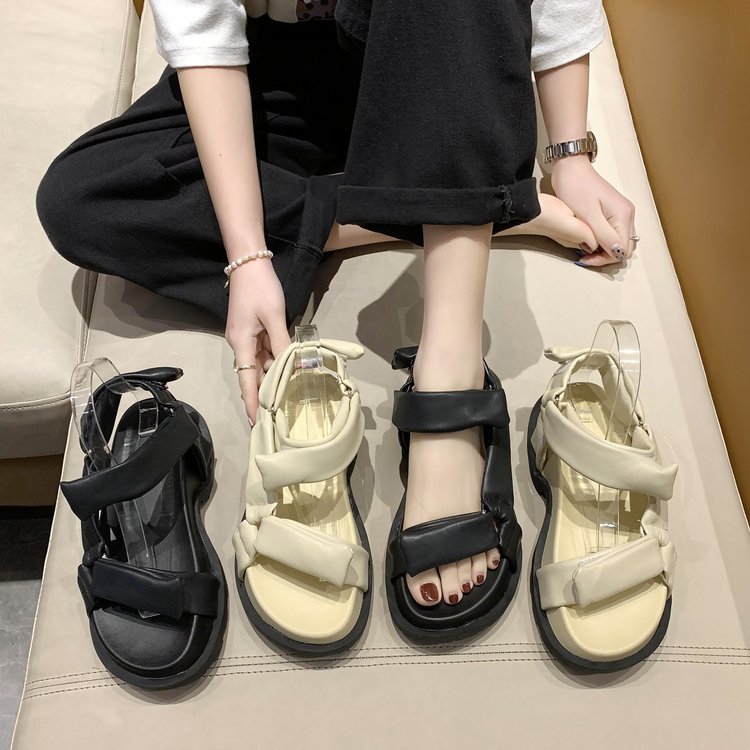 The Same Style Velcro Sponge Cake Platform Roman Shoes Women