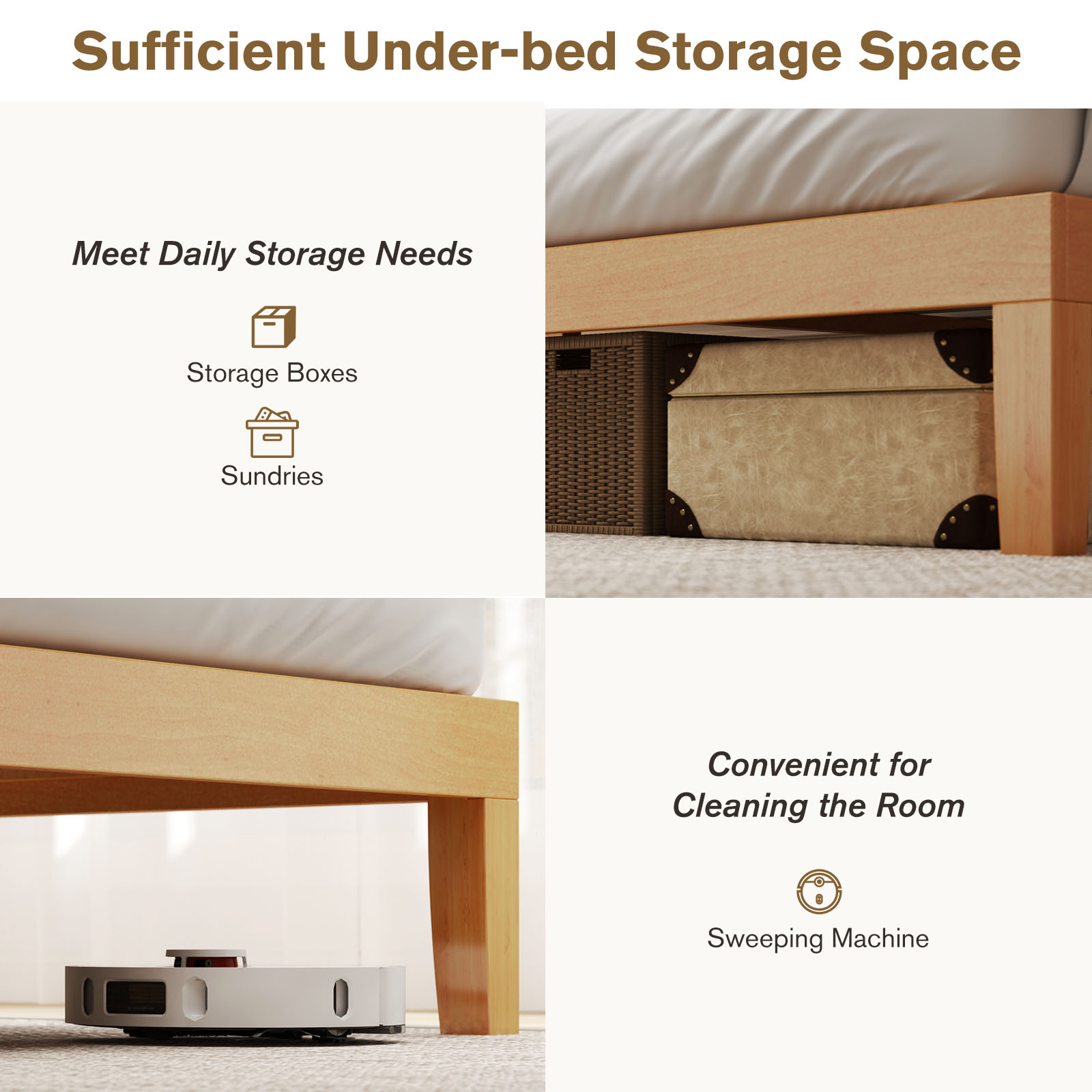 No Need For A Mattress Core. Wooden Platform Bed Frame, With Support Crossbars, And A Mattress Base Made Of Natural Pine Wood.