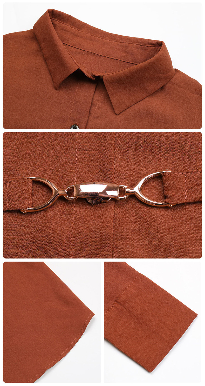 Women's Long Sleeve Solid Color Lapel Loose Shirt Dress