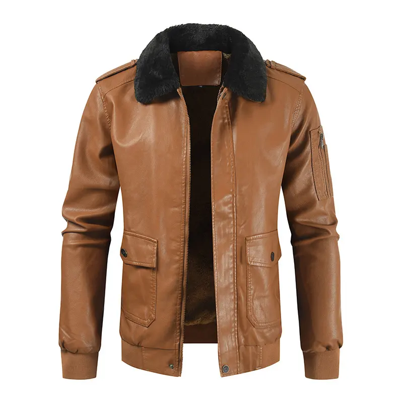 Men's Leather Coat Thickened Medium Length