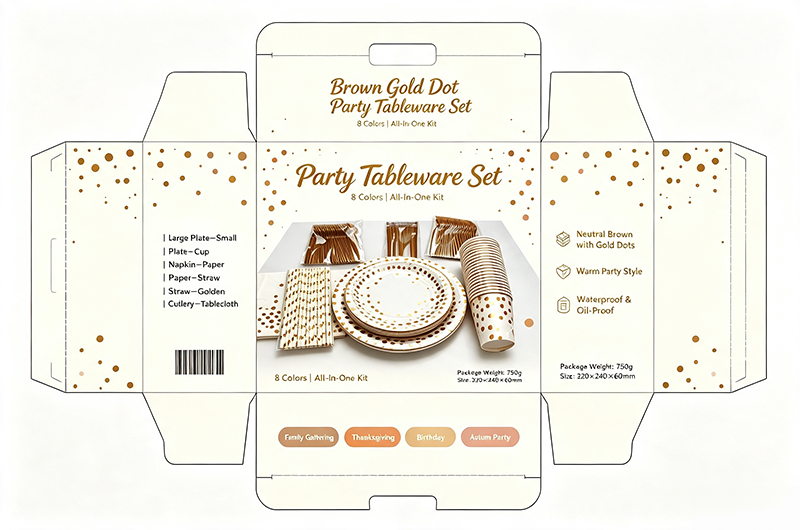 Disposable Gold Dot Party Tableware Set, Paper Plates Cups Napkins Straws Golden Cutlery Tablecloth, All In One Party Supplies For Birthday Baby Shower Wedding Picnic, 8 Colors Available
