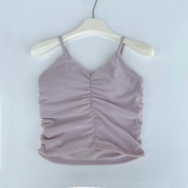 Women's Nude Fabric Pleated Sling Sports Back Mesh Vest Porcelain Pink - Shop at LoveMi