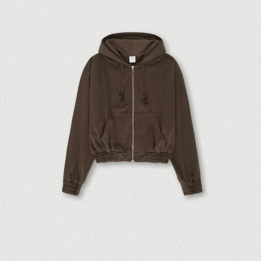 Women's Vintage Washed Distressed Zip Hoodie - Coffee