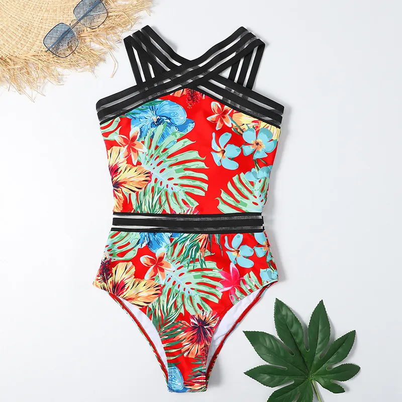 One-piece Printed Bikini - Red