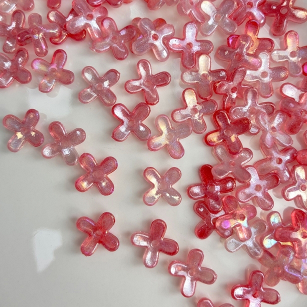 Luminous Glow-in-the-Dark 4-Petal Acrylic Flower Beads, Two-Tone Fine Glitter Center-Hole Charms For DIY Hanfu Hairpin Flower Bases.