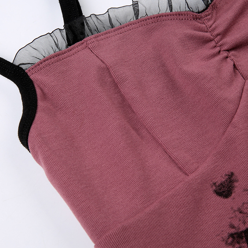 Patchwork Lace Small Suspenders With A One-line Neck Vest