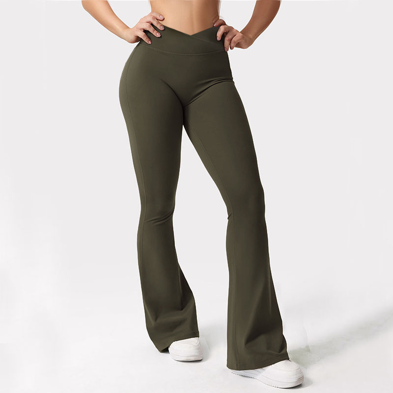 V waist Elastic Sports Tight Pants Women's Peach Hip Lifting Yoga Bell Bottom Pants Green - Shop at LoveMi
