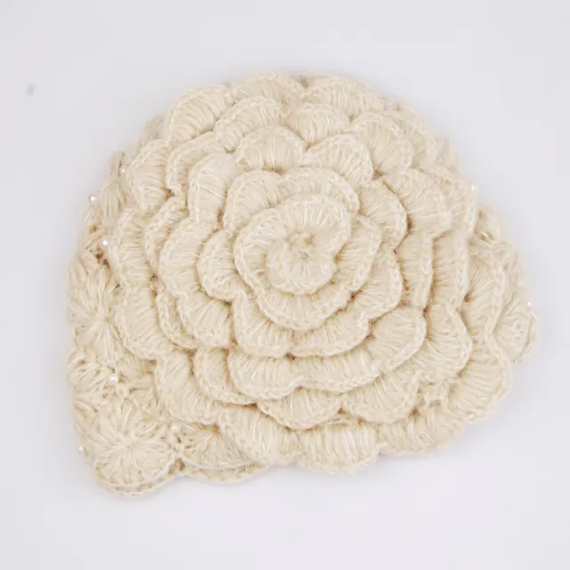 Pure Hand Crochet Pearl Wool Hat Women's Series Creamywhite - Shop at LoveMi