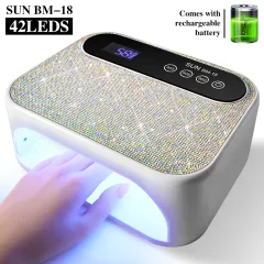 Cordless UV Nail Lamp, Rechargeable UV Gel Nail Light, Sparkling Rhinestones Diamond UV Light, Professional Fast Curing Nail Dryer With 3 Timers To... - View 1