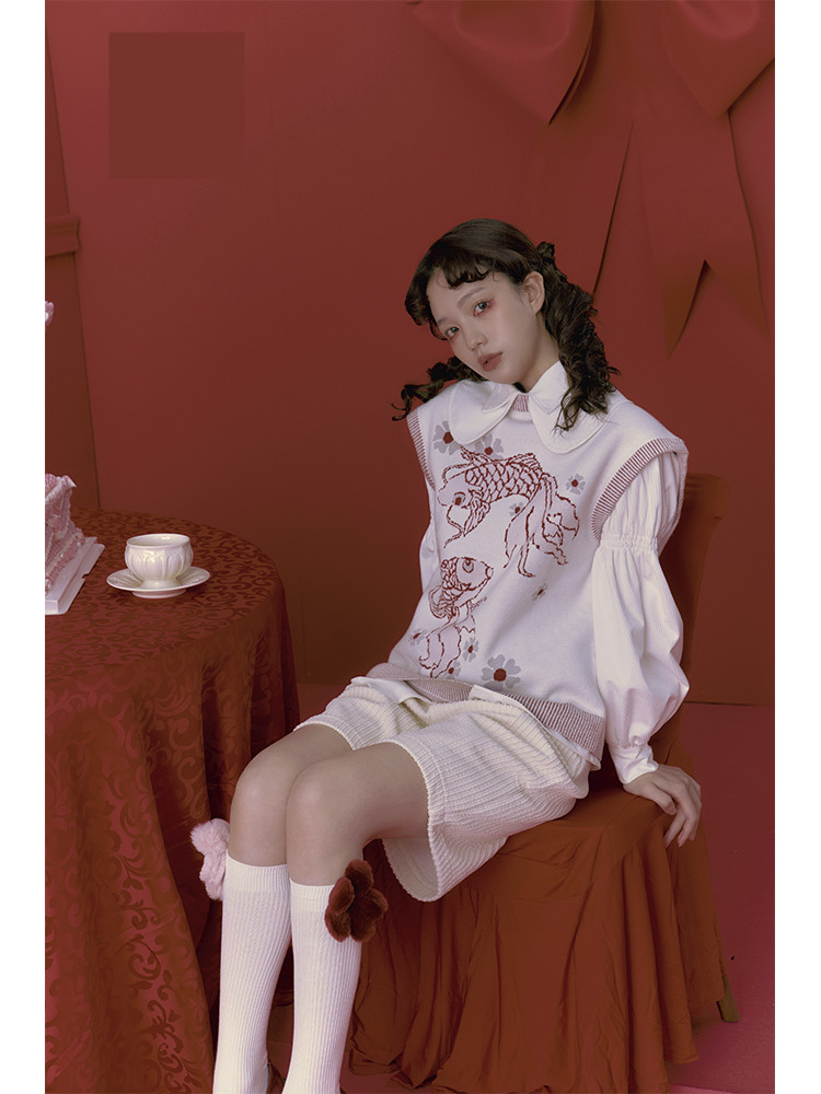 Good Luck Koi New Year Retro Pullover Knitted Women's Sweater