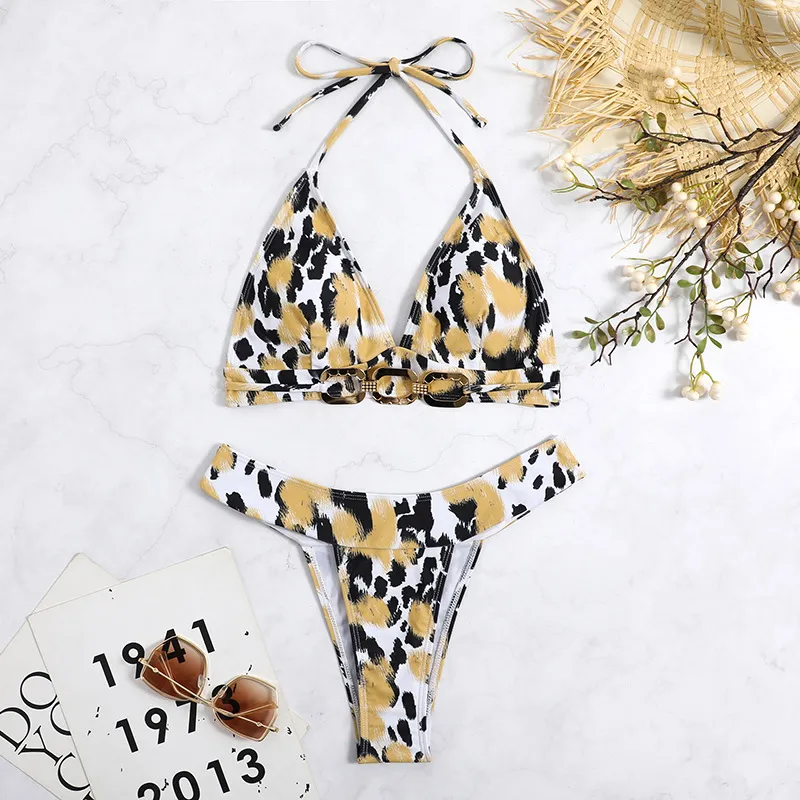 Sexy Leopard Print Split Swimsuit Bikini - Leopard