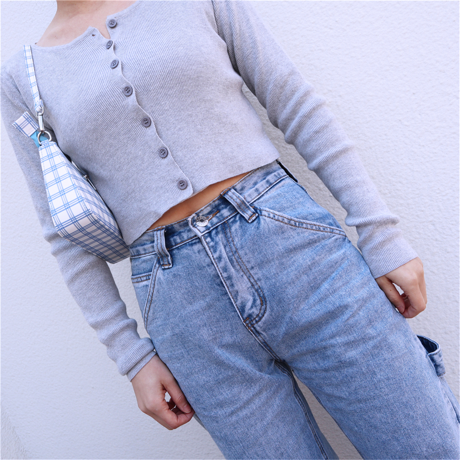 Title 2, High Waist Slim Button Knitted Cardigan Jacket ...