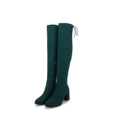 Winter Warm High-heeled Thick-heeled Over-the-knee Women's Boots - Green - View 1