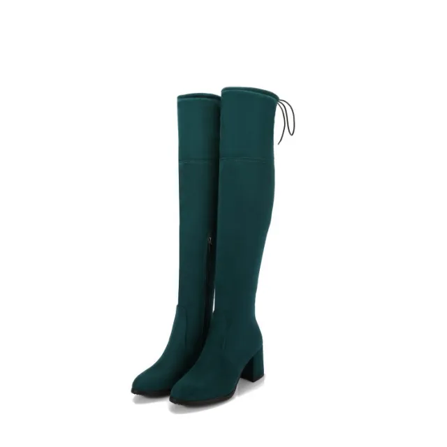 Winter Warm High heeled Thick heeled Over the knee Women's Boots Green - Shop at LoveMi