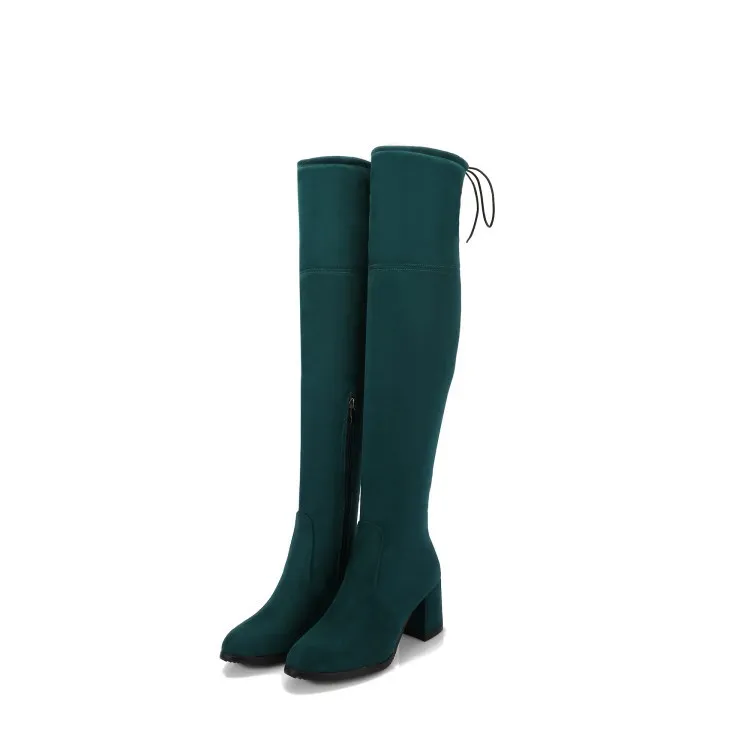 Winter Warm High-heeled Thick-heeled Over-the-knee Women's Boots - Green