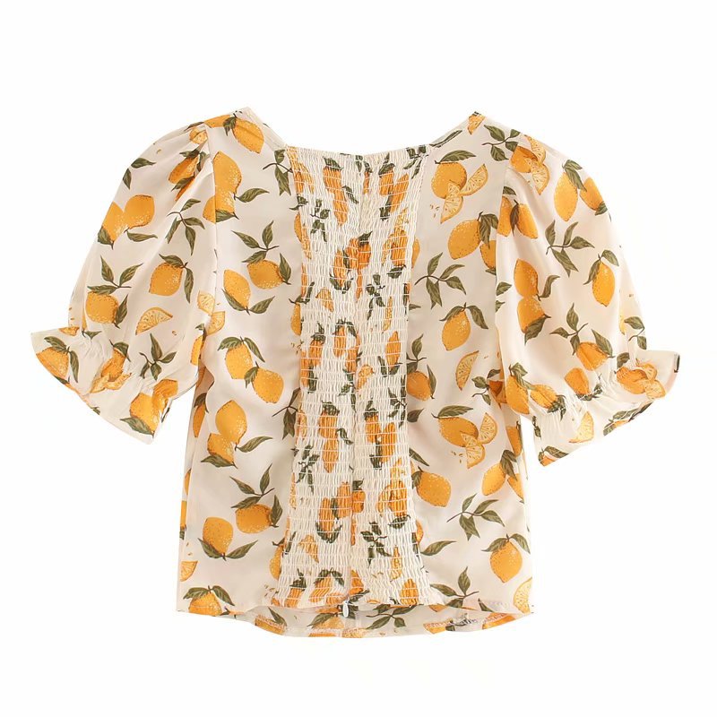 Title 8, Niche Short Waist Waist All-match Lemon Print Top