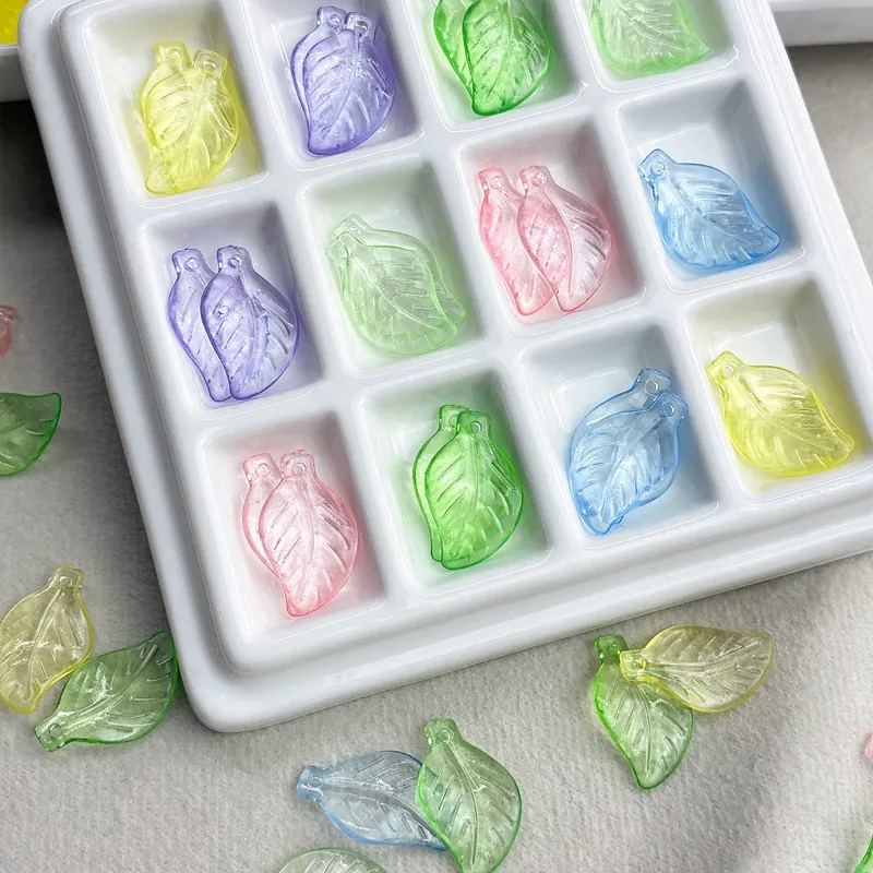 Translucent Curved Acrylic Leaf Pendants, Top-Hole Veined