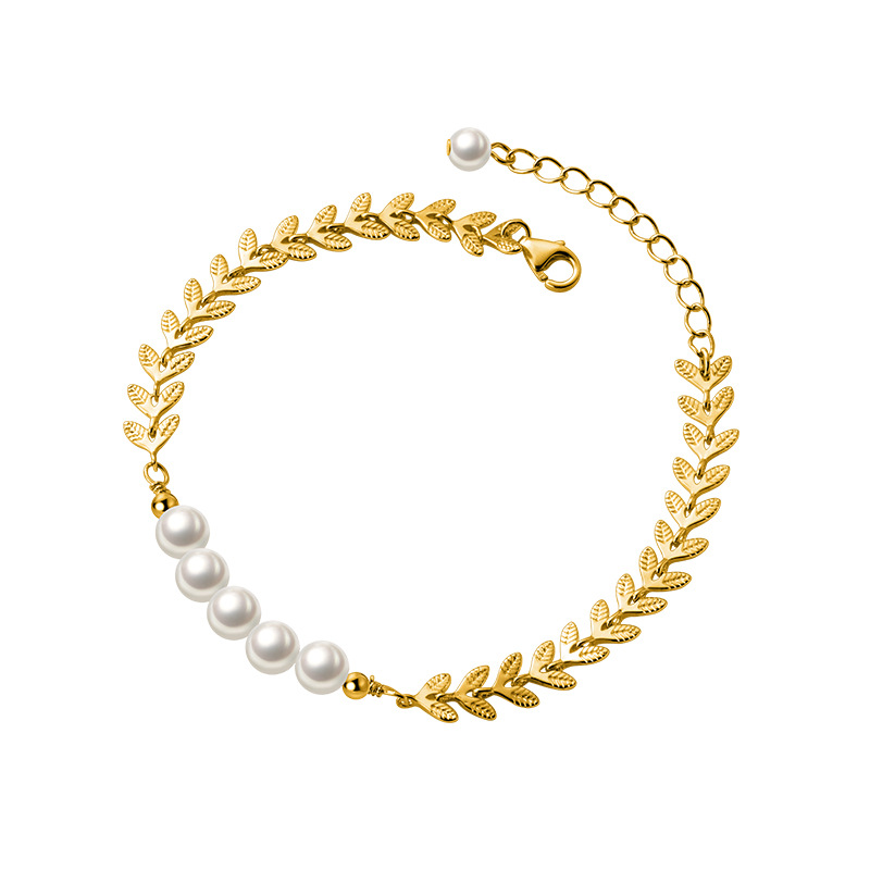 Simple Women's Silver Wheat Ear Branch Bud Bracelet