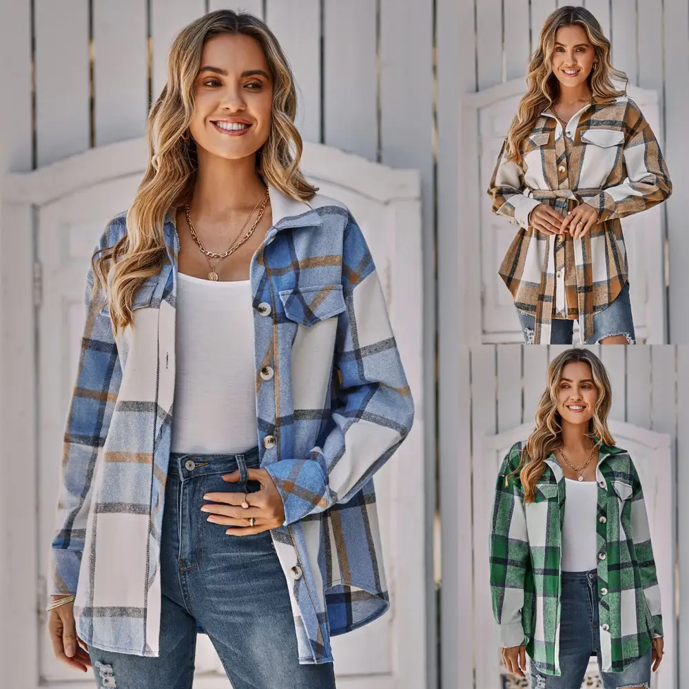 Women's Single-breasted Casual Plaid Coat