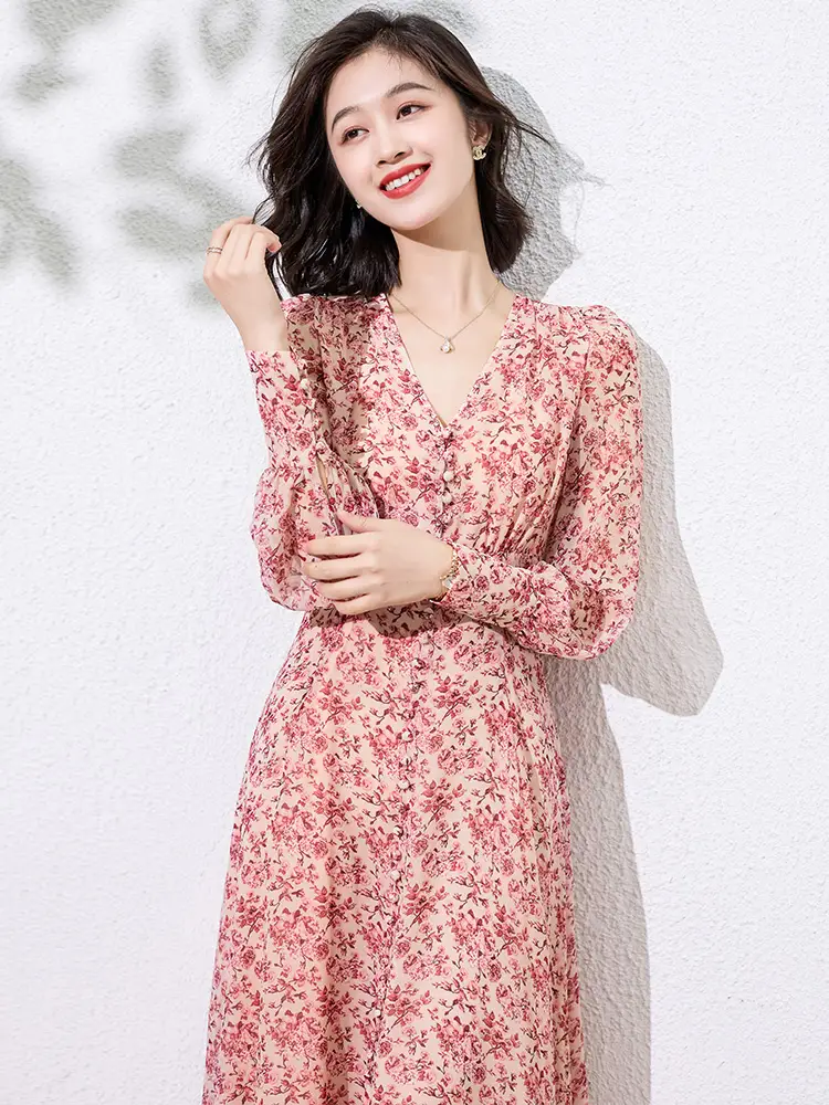 Women's Pink Floral Temperament Waistband Skirt