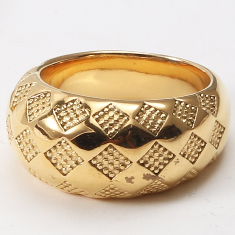 Diamond Plaid Diamond Ring Women's Titanium Steel Gold-plated Ring Couple Stacking