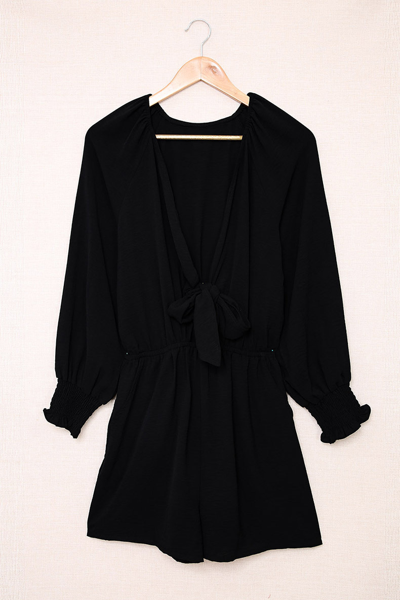 Solid Color Casual Long Sleeve Shorts Jumpsuit - Image 6